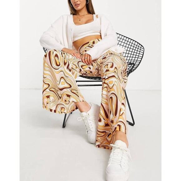 Glamorous wide leg high waisted trousers in marble print size US 10 - Picture 1 of 8